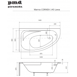 CORNEA wanna akrylowa 140x80 lewa Piramida, Besco